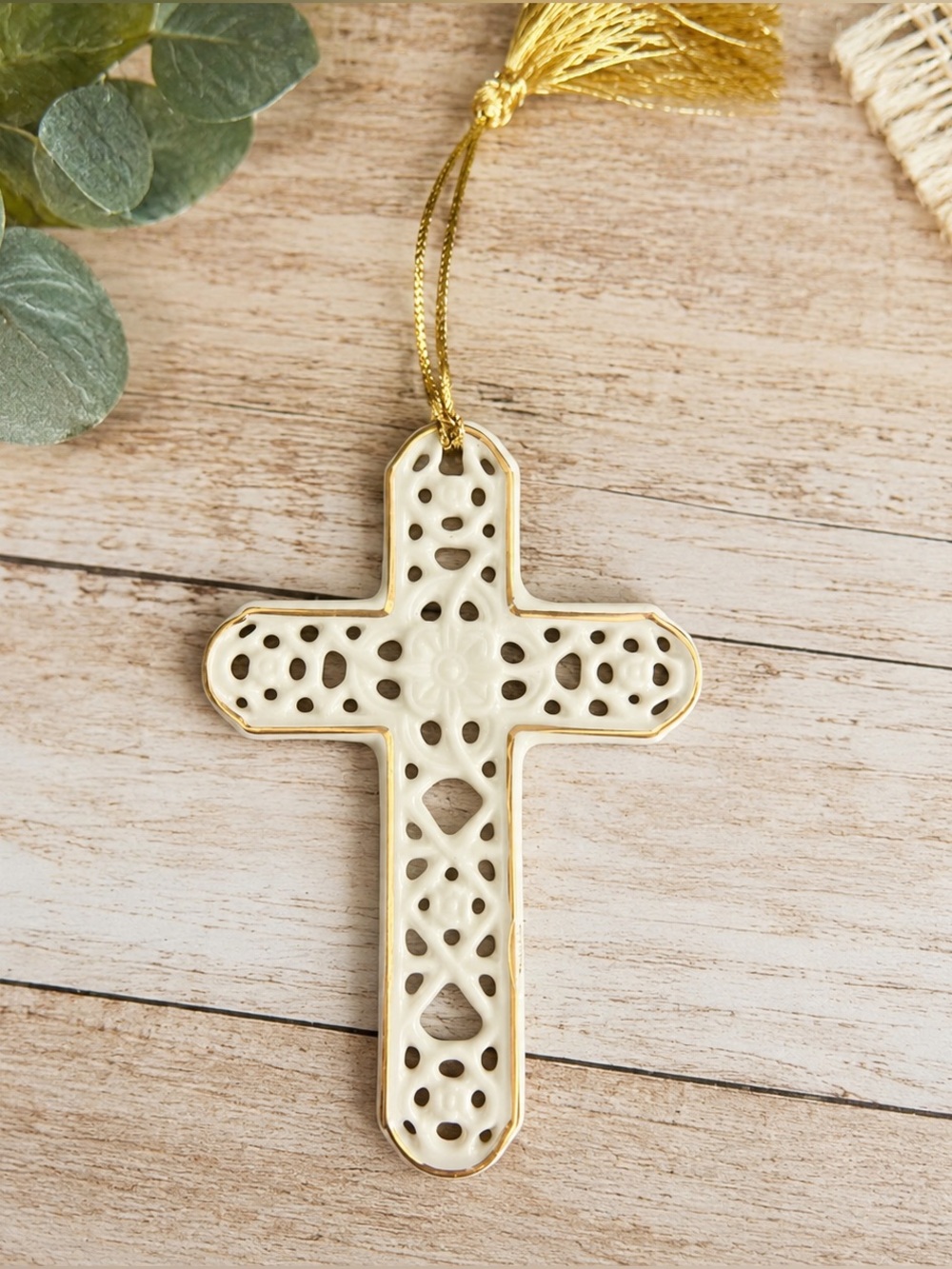 Lenox Pierced China Cross Ornament with Gold Trim
